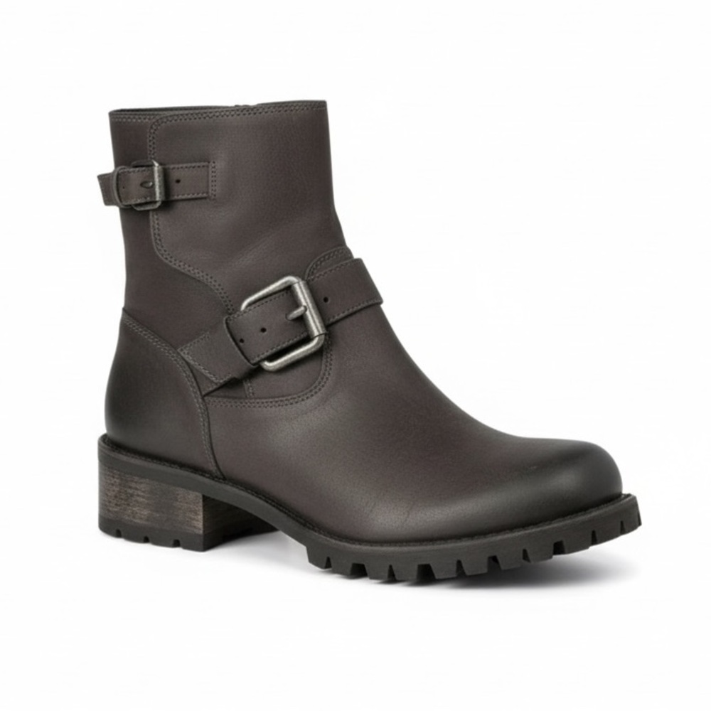 All Saints Dark Brown Leather Buckle Ankle Boots